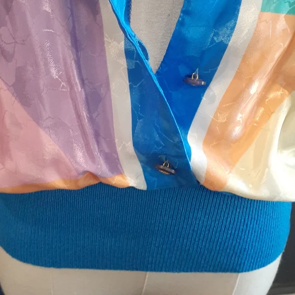 Vintage Y2k Office Siren vibrant color blocking blouse top size 6 - Picture 9 of 15